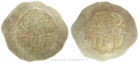 MANUEL Ier Comnène (1143-1180), Nomisma aspron trachy frappé à Constantinople, (Électrum - 4,36 g - 34,5 mm - 6h)
A/ Le Christ nimbé de face assis su...