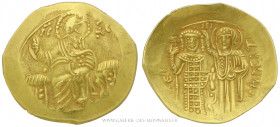 JEAN III Ducas Vatatzes (1222-1254), Hyperpère frappé à Magnésie, (Or - 4,63 g - 26,4 mm - 6h)
A/ Le Christ nimbé assis de face sur un trône.
R/ Jea...