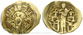 ANDRONIC II et MICHEL IX (1295-1320), Hyperpère frappé à Constantinople, (Or allié - 4,01 g - 25,4 mm - 6h)
A/ Buste de la Vierge Marie de face, acco...