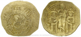 ANDRONIC II et MICHEL IX (1295-1320), Hyperpère frappé à Constantinople, (Or allié - 3,91 g - 24,1 mm - 6h)
A/ Buste de la Vierge Marie de face, ento...