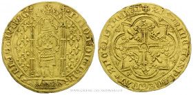 PROVENCE - COMTÉ DE PROVENCE, Jeanne de Naples (1362-1382), Franc à pied ou Reine d'or 5e type frappé à Tarascon, (Or - 3,69 g - 29,4 mm - 9h)
A/ PRO...