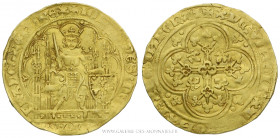 JEAN II (1350-1364), Écu d'or à la chaise, 4e émission du 22 septembre 1351, (Or - 4,46 g - 28,7 mm - 4h)
A/ + IOHANNES. DEI. - GRA - FRANCORVM. REX....