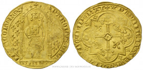 CHARLES V (1364-1380), Franc à pied, émissions de 1365 à 1380, (Or - 3,76 g - 28,1 mm - 9h)
A/ KAROLVS. DI. GR. - FRANCORV. REX, ponctuation par un s...