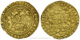 CHARLES VI (1380-1422), Agnel d'or 2e émission du 21 octobre 1417, point 9e La Rochelle, (Or - 2,48 g - 22,9 mm - 10h)
A/ + AGN' DEI: QVI' TOLL: PECA...