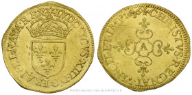 LOUIS XIII (1610-1643), Écu d'or au soleil 1636 A Paris, (Or - 3,36 g - 26,3 mm - 9h)
A/ (Soleil) LVDOVICVS. XIII. D. G. FRANC. ET. NAVA. REX. Écu de...