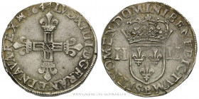 LOUIS XIV (1643-1715), Quart d'écu, 1er type, frappé au marteau, 1644 B Rouen, (Argent - 9,64 g - 30,1 mm - 3h)
A/ LVD. XIIII. D. G. FRAN. ET. NAVA. ...