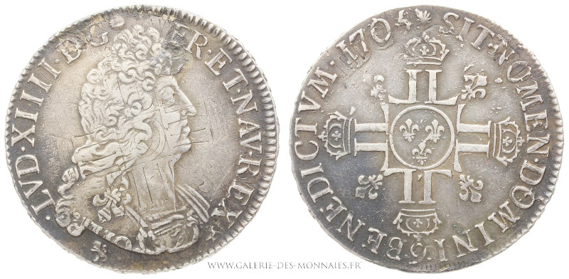 LOUIS XIV (1643-1715), Écu aux huit L, 2ème type, 1705 9 Rennes, (Argent - 26,95...