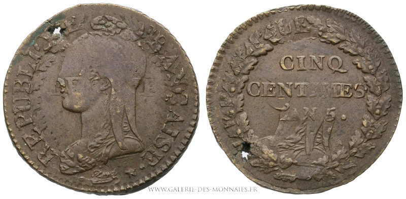 DIRECTOIRE (1795-1799), 5 CENTIMES Dupré surfrappe du DÉCIME l'AN 5 I Limoges, (...