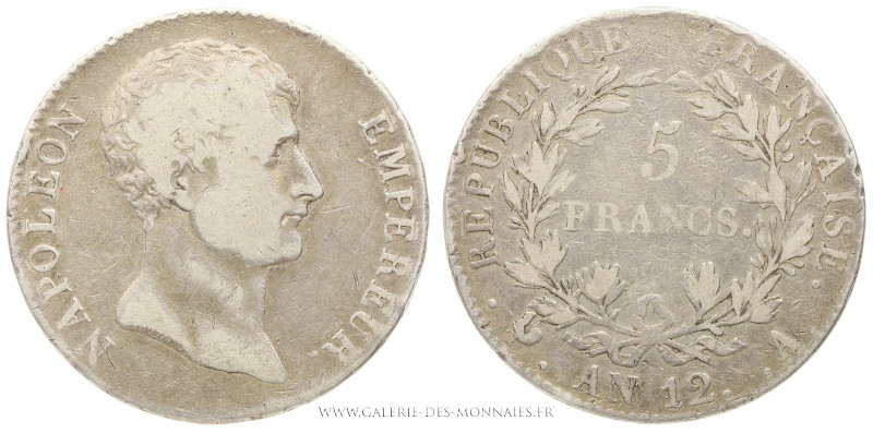 PREMIER EMPIRE (1804-1814), 5 FRANCS Napoléon Empereur, AN 12 A Paris, (Argent -...