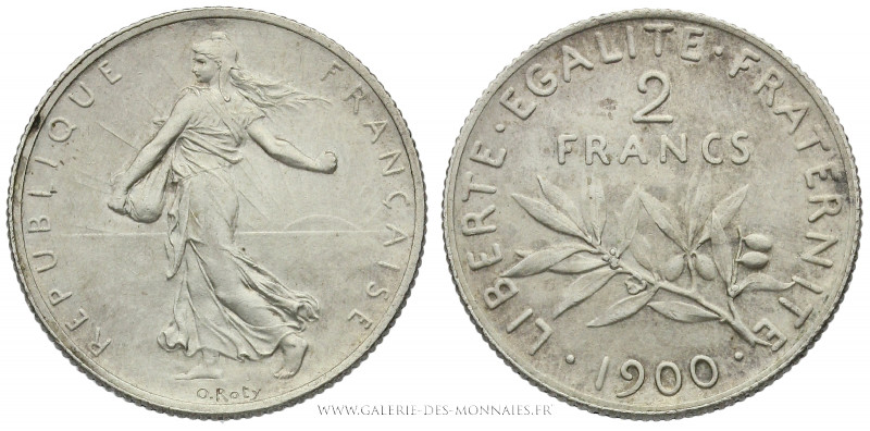 TROISIÈME RÉPUBLIQUE (1871-1940), 2 FRANCS Semeuse 1900 flan mat, (Argent - 10 g...