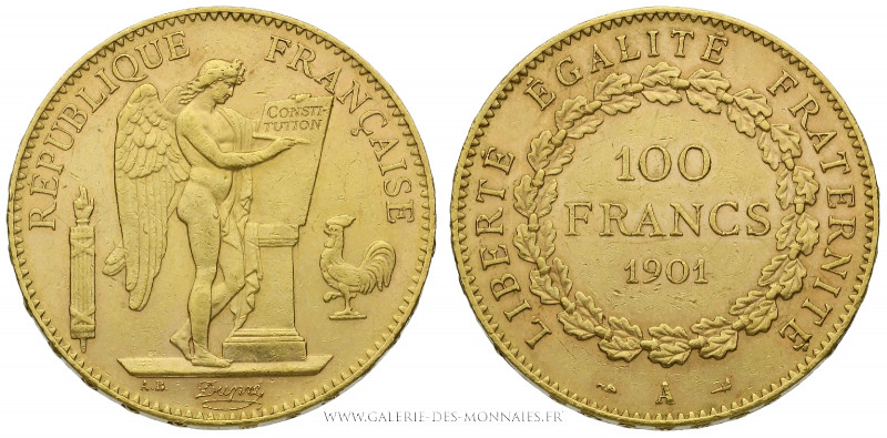 TROISIÈME RÉPUBLIQUE (1871-1940), 100 FRANCS OR Génie, 1901 A Paris, (Or - 32,23...