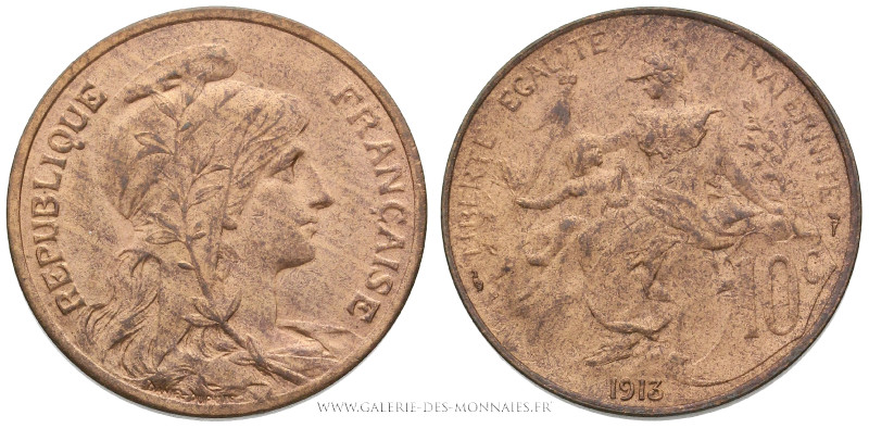 TROISIÈME RÉPUBLIQUE (1871-1940), 10 Centimes Daniel DUPUIS 1913, (Bronze - 9,81...