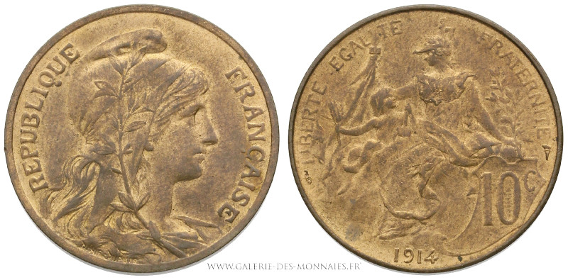 TROISIÈME RÉPUBLIQUE (1871-1940), 10 Centimes Daniel DUPUIS 1914, (Bronze - 9,9 ...