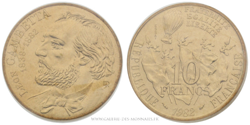 CINQUIÈME RÉPUBLIQUE (1959- ), 10 FRANCS Gambetta ESSAI 1982, (Cupro-nickel-alu ...