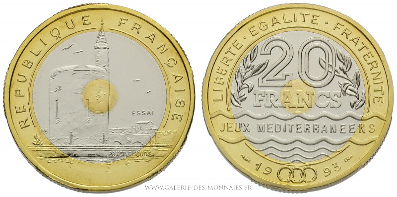 CINQUIÈME RÉPUBLIQUE (1959- ), 20 FRANCS Jeux Méditerranéens ESSAI 1993, (Biméta...