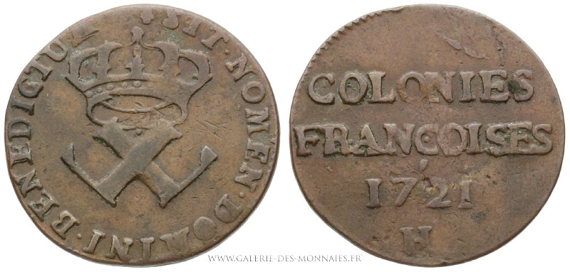 AMÉRIQUE, LOUIS XV (1715-1774), 9 Deniers des Colonies Françoises 1721 H La Roch...