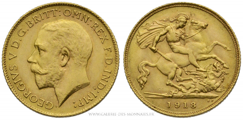 AUSTRALIE, Georges V (1910-1936), 1/2 souverain 1918 P Perth, (Or - 3,99 g - 19,...