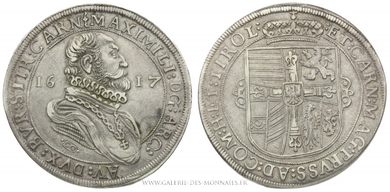 AUTRICHE, Maximilien III (1612-1618), Thaler 1617 Hall, (Argent - 28,26 g - 41,4...