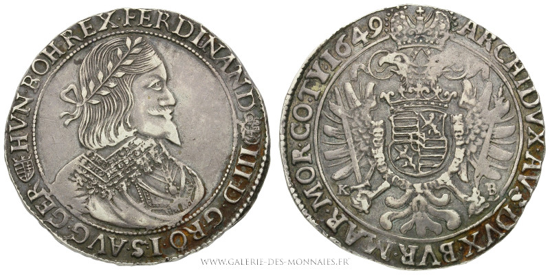 HONGRIE, Maison de Habsbourg - Ferdinand III (1637-1657), Thaler 1649 Kremnitz, ...