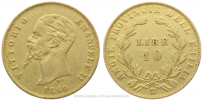 ITALIE, ÉMILIE - Victor Emmanuel II, Roi élu (1859-1861), 10 Lire 1860 B Bologne...