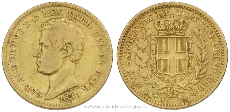 ITALIE, SARDAIGNE - Charles Albert (1831-1849), 10 LIRE 1839 P tête d'aigle Turi...