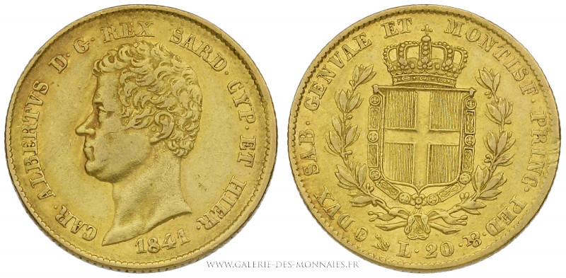 ITALIE, SARDAIGNE - Charles Albert (1831-1849), 20 LIRE 1841 P ancre Gênes, (Or ...