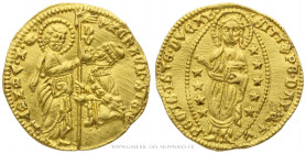 ITALIE, VENISE - Michele STENO (1400-1413), Ducat d'or non daté, (Or - 3,56 g - 21,4 mm - 2h)
A/ Saint Marc debout à droite, à ses pieds, le Doge à g...