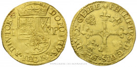 PAYS-BAS ESPAGNOLS, DUCHÉ DE GUELDRE - Philippe II (1555-1576), Couronne d'or non datée frappée à Nimègue, (Or - 3,35 g - 26 mm - 12h)
A/ (Soleil) PH...