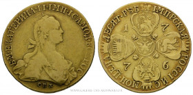 RUSSIE, CATHERINE II (1762-1796), 10 Roubles 1776, Saint-Pétersbourg, (Or - 12,92 g - 30,2 mm - 12h)
A/ Buste couronné et drapé de Catherine II à dro...