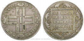 RUSSIE, PAUL Ier (1796-1801), Rouble d'argent 1799 CM Mb Saint-Pétersbourg, (Argent - 20,51 g - 39,3 mm - 12h)
A/ Quatre P couronnées formant croix, ...