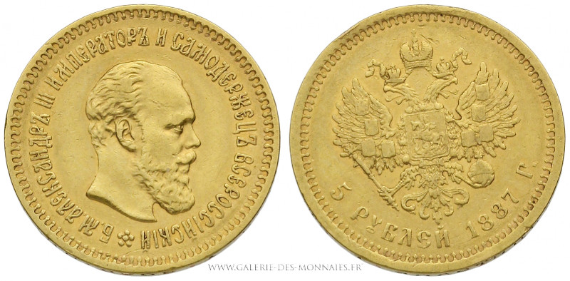 RUSSIE, ALEXANDRE III (1881-1894), 5 Roubles 1887, Saint-Pétersbourg, (Or - 6,43...