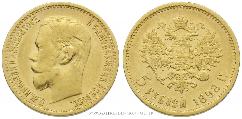 RUSSIE, NICOLAS II (1894-1917), 5 Roubles 1898, Saint-Pétersbourg, (Or - 4,24 g ...