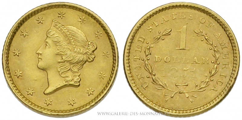 U.S.A, 1 DOLLAR OR Liberty 1851 Philadelphie, (Or - 1,66 g - 12,9 mm - 6h)
A/ T...