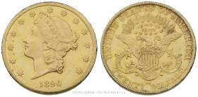 U.S.A, 20 DOLLARS OR Liberty 1890 CC Carson City, (Or - 33,42 g - 34,2 mm - 6h)
A/ Tête diadémée de la Liberté à gauche.
R/ Aigle éployée couronnée ...