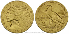 U.S.A, 5 Dollars Tête d'Indien 1911 Philadelphie, (Or - 8,34 g - 21,3 mm - 6h)
A/ Tête d'indien à gauche, en creux.
R/ Aigle dressée à gauche
Réf. ...