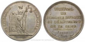 FRANCE, CONSULAT (1799-1804), Médaille d'identité au Tribunal de Première Instance de la Seine, par Gatteaux, (Argent - 61,22 g - 47,6 mm - 12h)
A/ R...