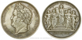 FRANCE, Louis-Philippe Ier (1830-1848), Médaille de la Chambre des députés session de 1845 par Petit, (Argent - 73,2 g - 52,4 mm - 12h)
A/ LOUIS PHIL...