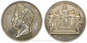 FRANCE, Louis-Philippe Ier (1830-1848), Médaille de la Chambre des députés session de 1848 par Petit, (Argent - 71,11 g - 52,6 mm - 12h)
A/ LOUIS PHI...