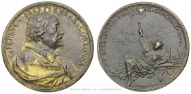 ITALIE, ROME, Fonte ancienne à la mémoire de Pierre de CORTONE par CHERON, (Bronze doré - 133,64 g - 71,3 mm - 12h)
A/ PETRVS BERETINVS E CORTONNA. B...