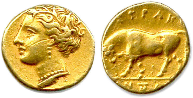 SICILE - SYRACUSE Règne d'Agathoclès 317-289
Tête de Perséphone à gauche couron...