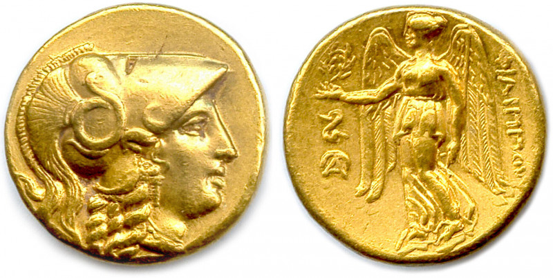 ROYAUME DE MACÉDOINE
PHILIPPE III ARRHIDÉE 323-317
Tête d'Athéna coiffée d'un ca...