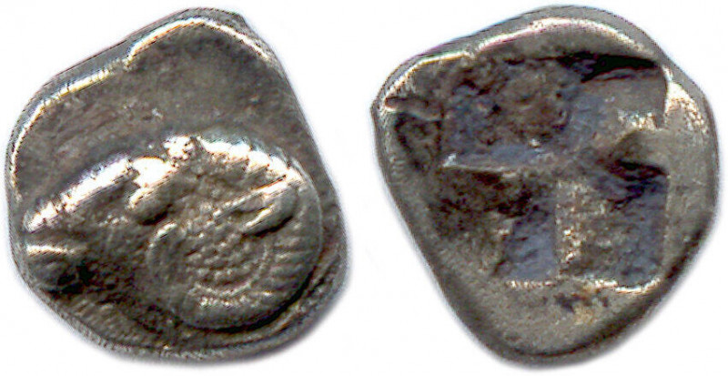 MASSALIA , type du Trésor d'Auriol 495-460
Tête de bélier à gauche. R/. Carré c...