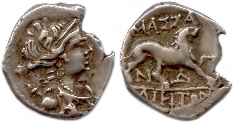 MASSALIA 220-49
♦ Brenot 78 var.
Drachme d'argent. MAΣΣA/ΛΙΗΤΩΝ. 
N-Δ entre les ...