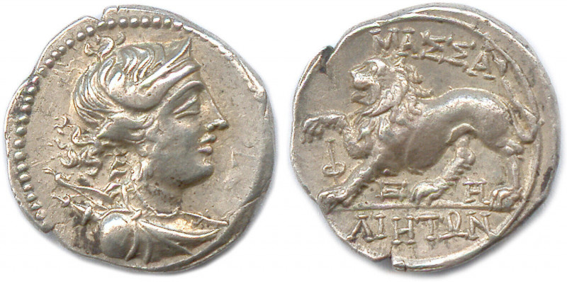 MASSALIA 220-49
♦ Brenot 83 et ss
Drachme d'argent. MAΣΣA/ΛΙΗΤΩΝ. 
Ф-Ξ-H entre l...