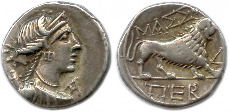 MASSALIA 220-49
♦ Brenot 100 et ss
Drachme d'argent. 
A/MAΣΣA. 
Δ devant le lion...