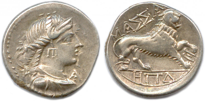 MASSALIA 220-49
♦ Brenot 100 et ss
Drachme d'argent. 
A/MAΣΣA. 
Ξ devant le lion...