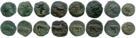 MASSALIA 
Huit petits bronzes de Massalia : sept bronzes au taureau et un bronze au caducée. 
Jolies patines. T.B. et Très beaux.