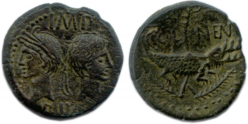 NEMAUSUS Nîmes AUGUSTE ET AGRIPPA 
24 avant - 14 après J.-C.
IMP/DIVI.F. Tête d'...