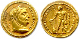 CONSTANCE CHLORE Flavius Julius Constantius César (1er mars 293 - 1er mai 305) 
Empereur 1er mai 305 - 25 juillet 306
CONSTANTIVS NOB C. Sa tête lauré...