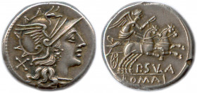 ROME République - CORNELIA 151 avant J.-C.
Tête casquée de Rome. Elle est parée de boucles d'oreilles et d'un collier de perles. Derrière la nuque, X....